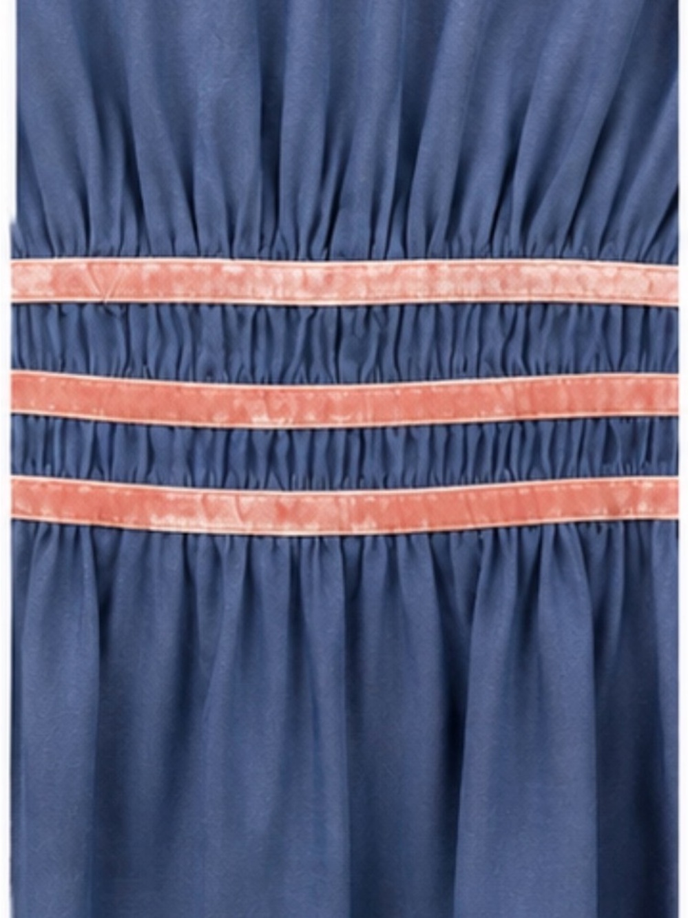 Umgee Sample Boutique Midi Dress Navy Blue Velvet Trim 3/4 Puff Sleeve - Picture 4 of 7